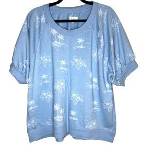 Lou & Grey Blue Floral Palm Tree Lounge Set Top & Shorts XXL